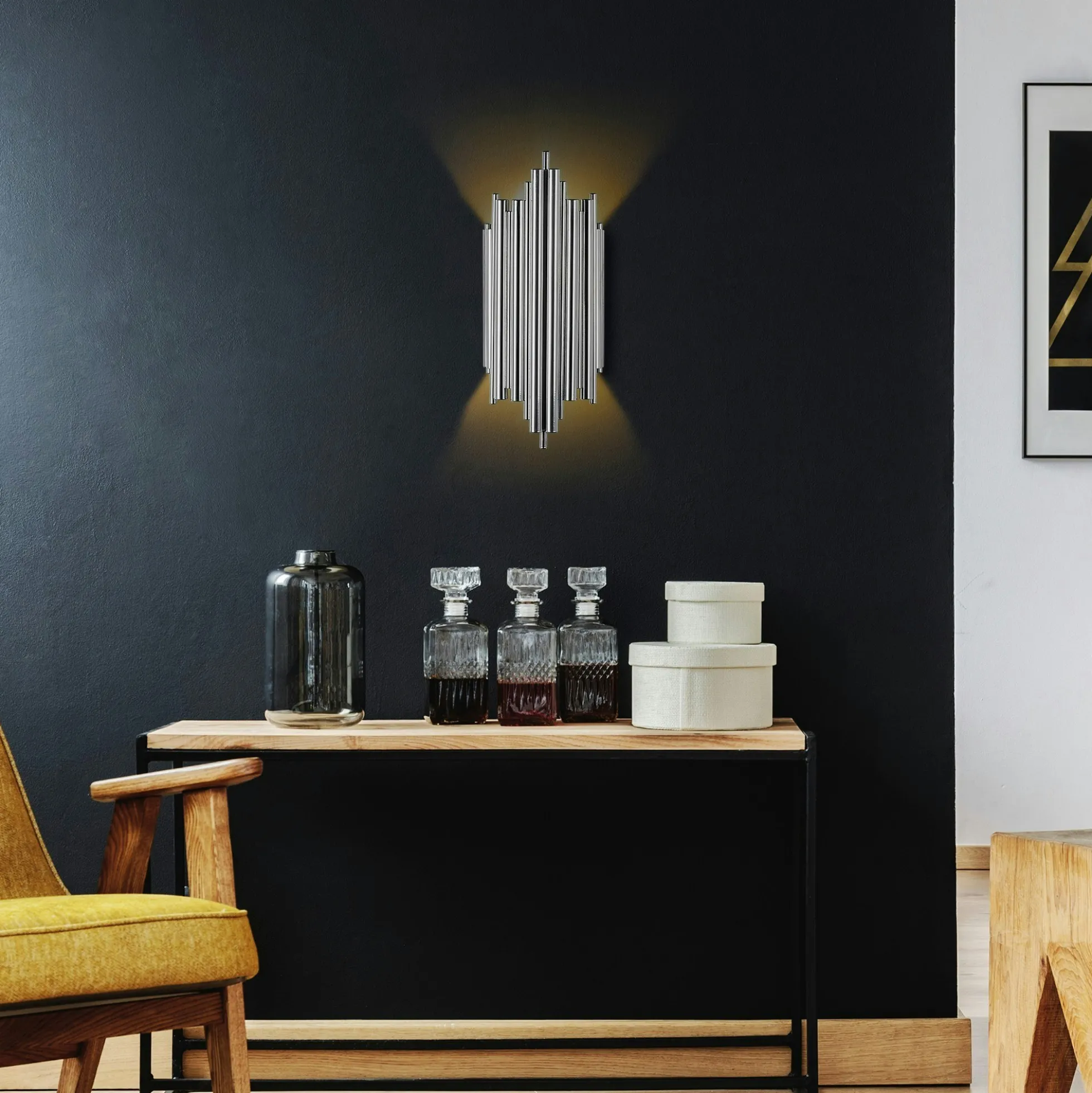 Applique design argent, structure graphique H. 50 cm SFAX