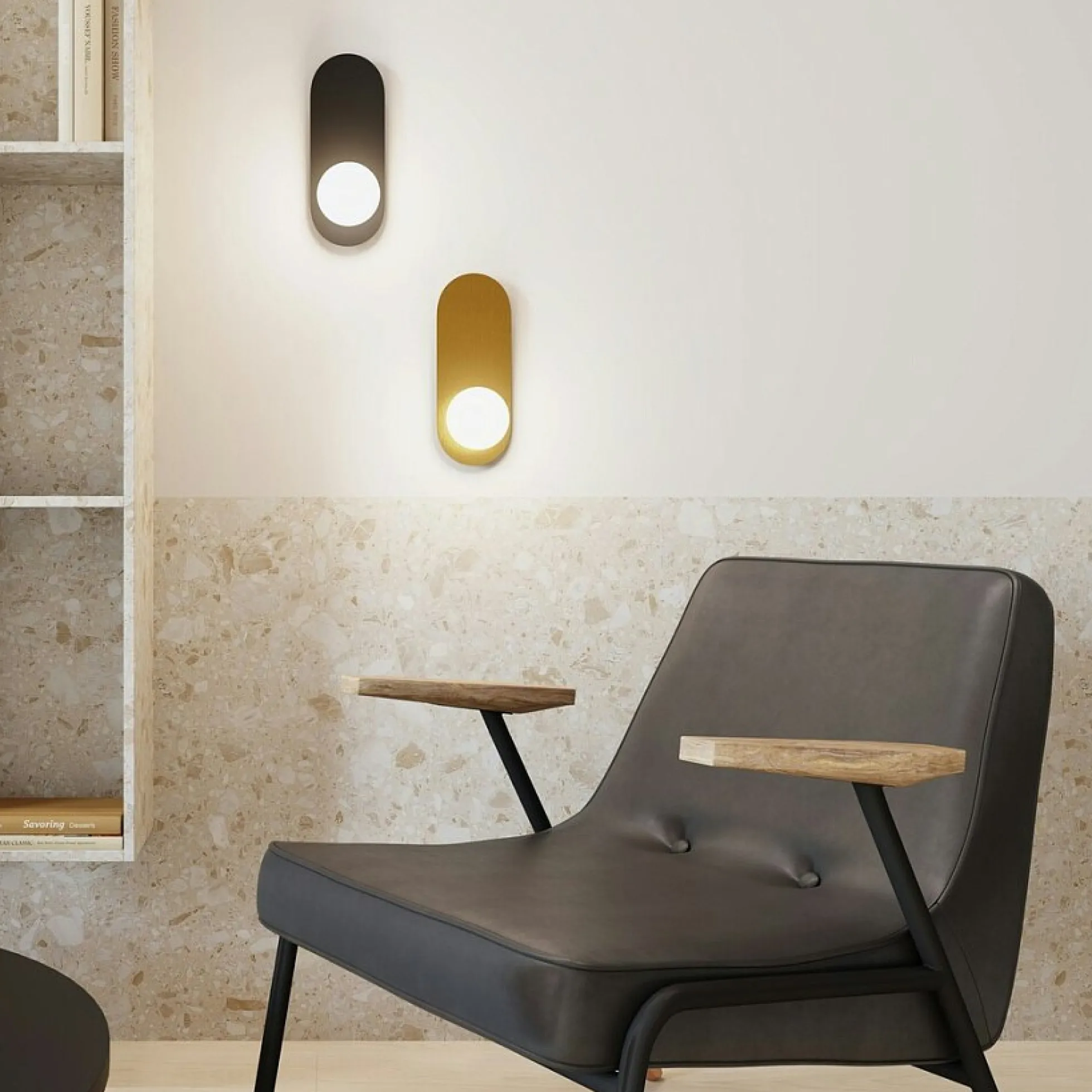 Applique globe en verre avec support noir, style design MESA