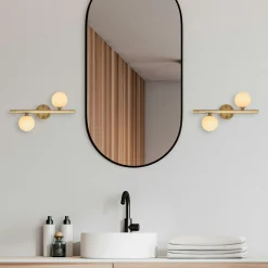 Applique murale art déco dorée, 2 globes blancs L 40 cm SIERRE