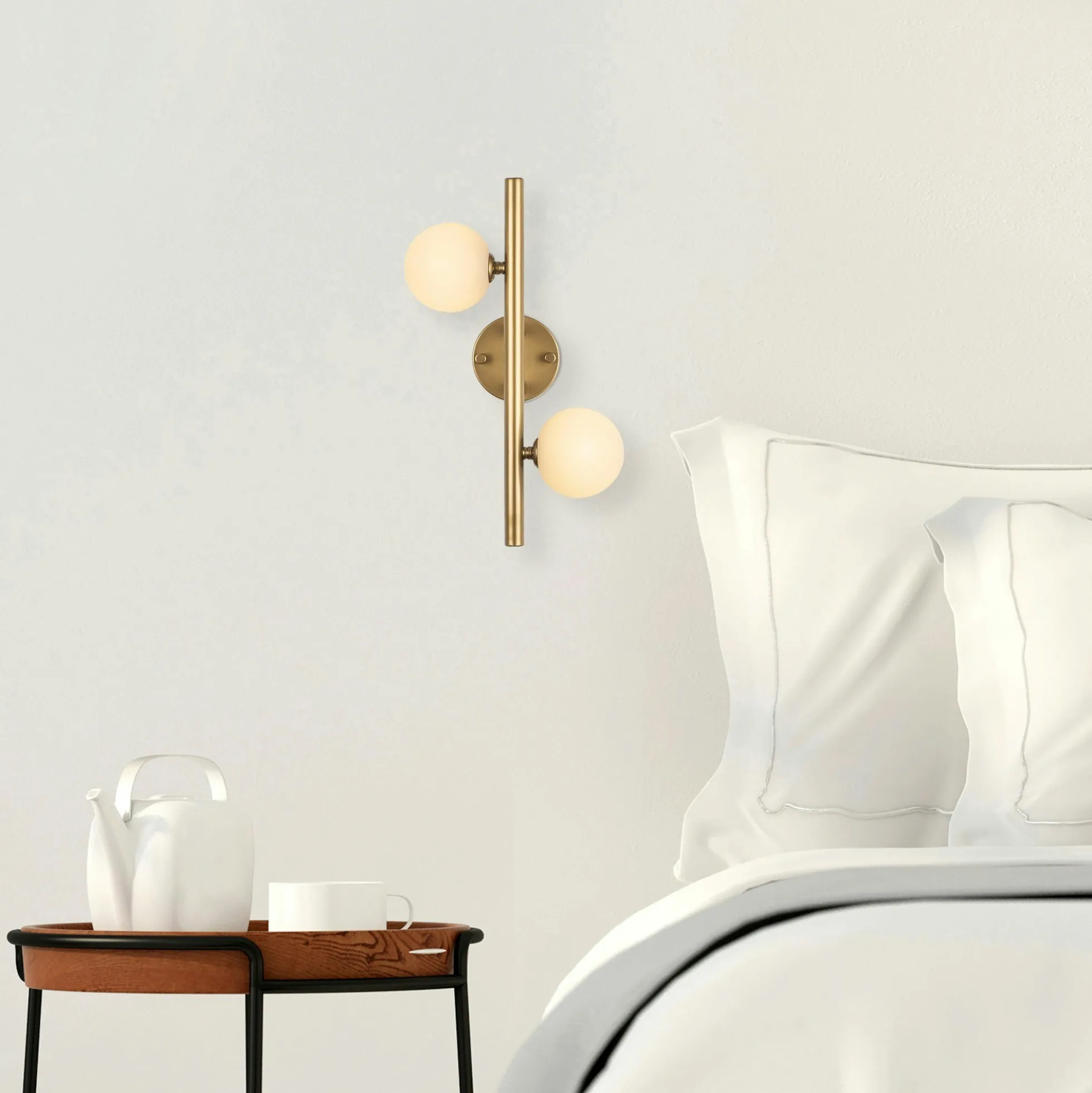 Applique murale art déco dorée, 2 globes blancs L 40 cm SIERRE