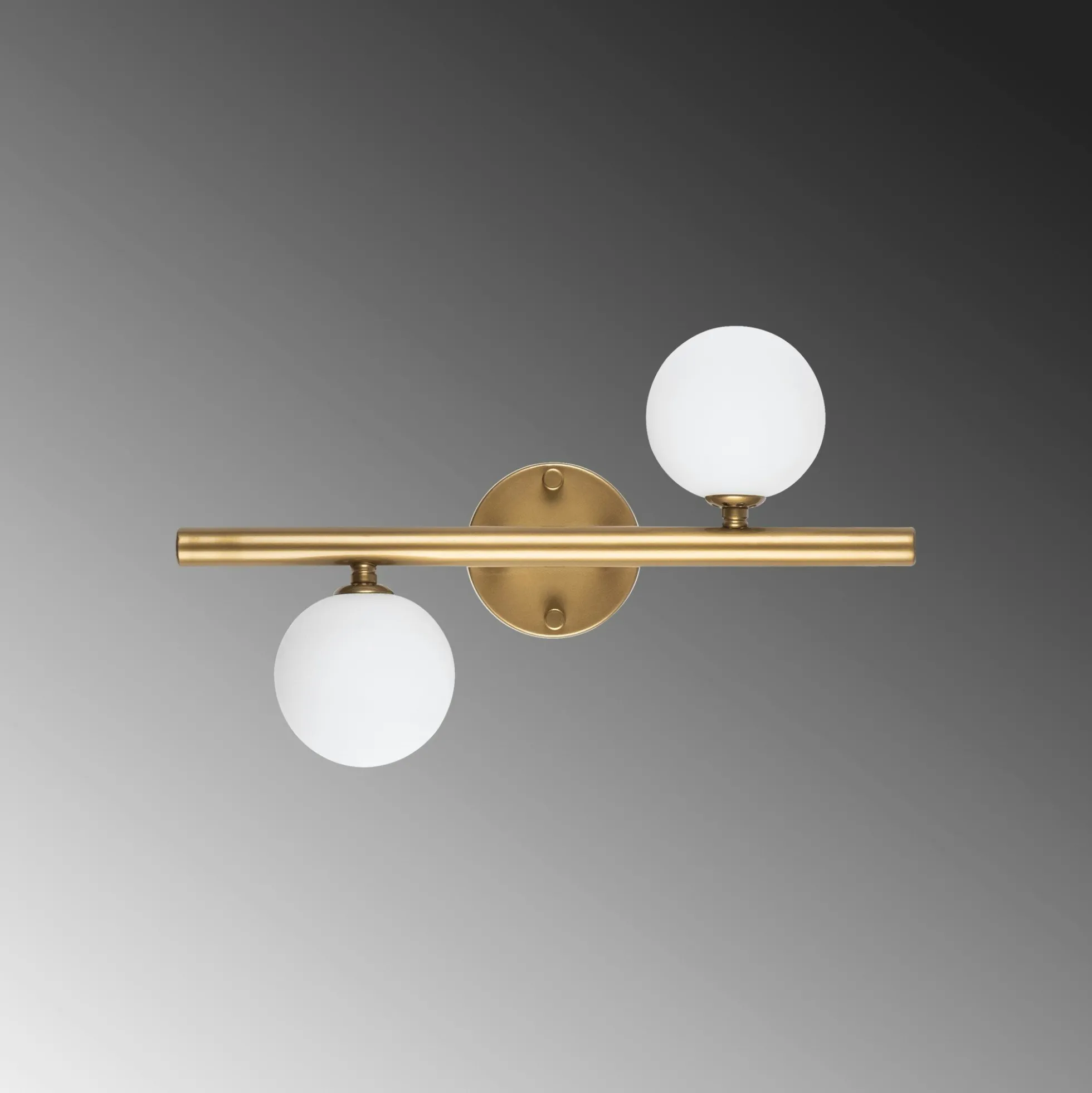 Applique murale art déco dorée, 2 globes blancs L 40 cm SIERRE