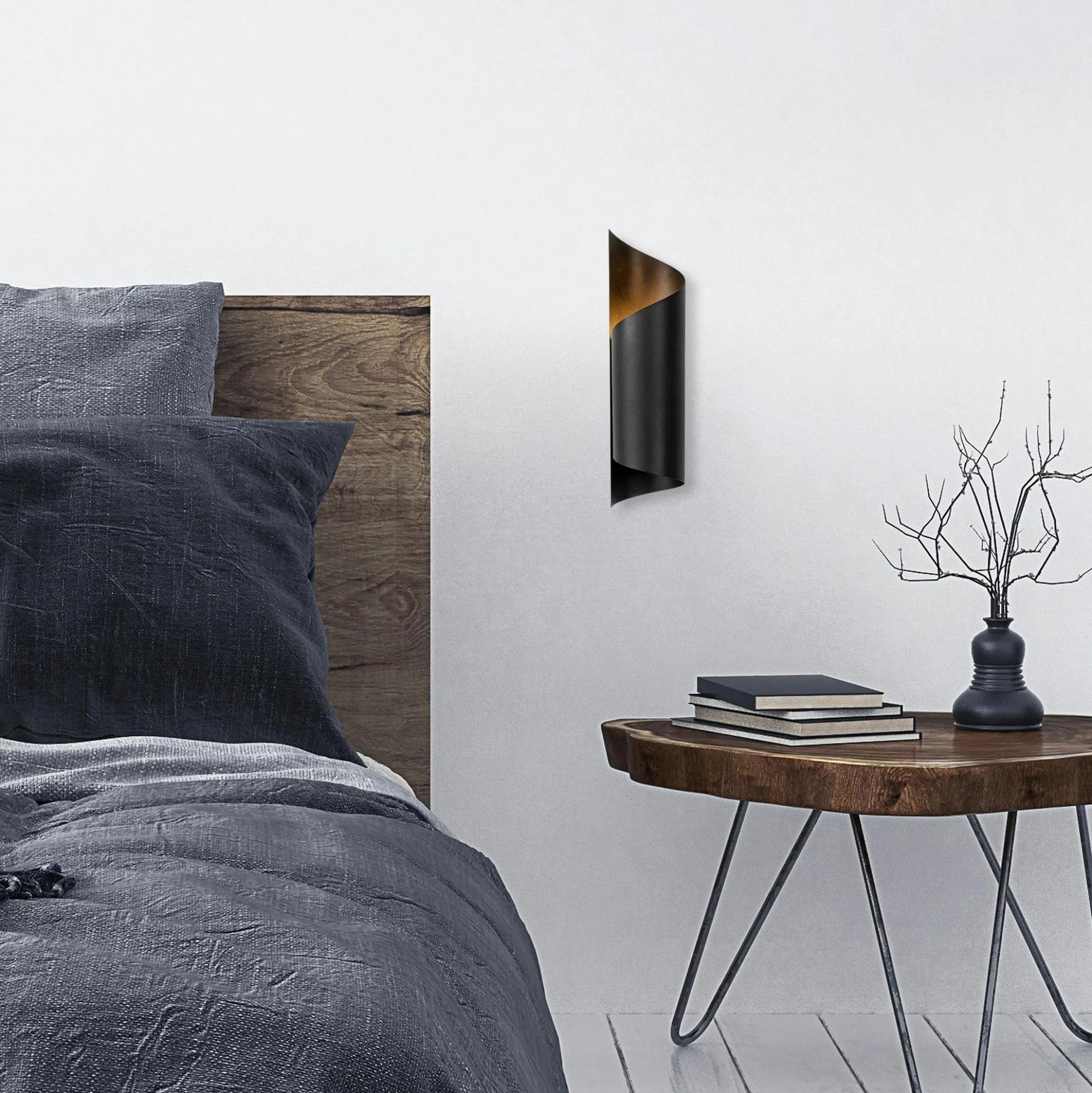 Applique murale design noir & or, abat-jour ruban SINOP