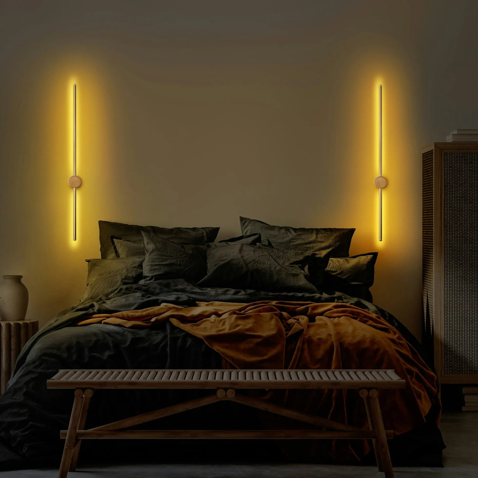 Applique murale LED design, 1 tige dorée verticale VIESTE
