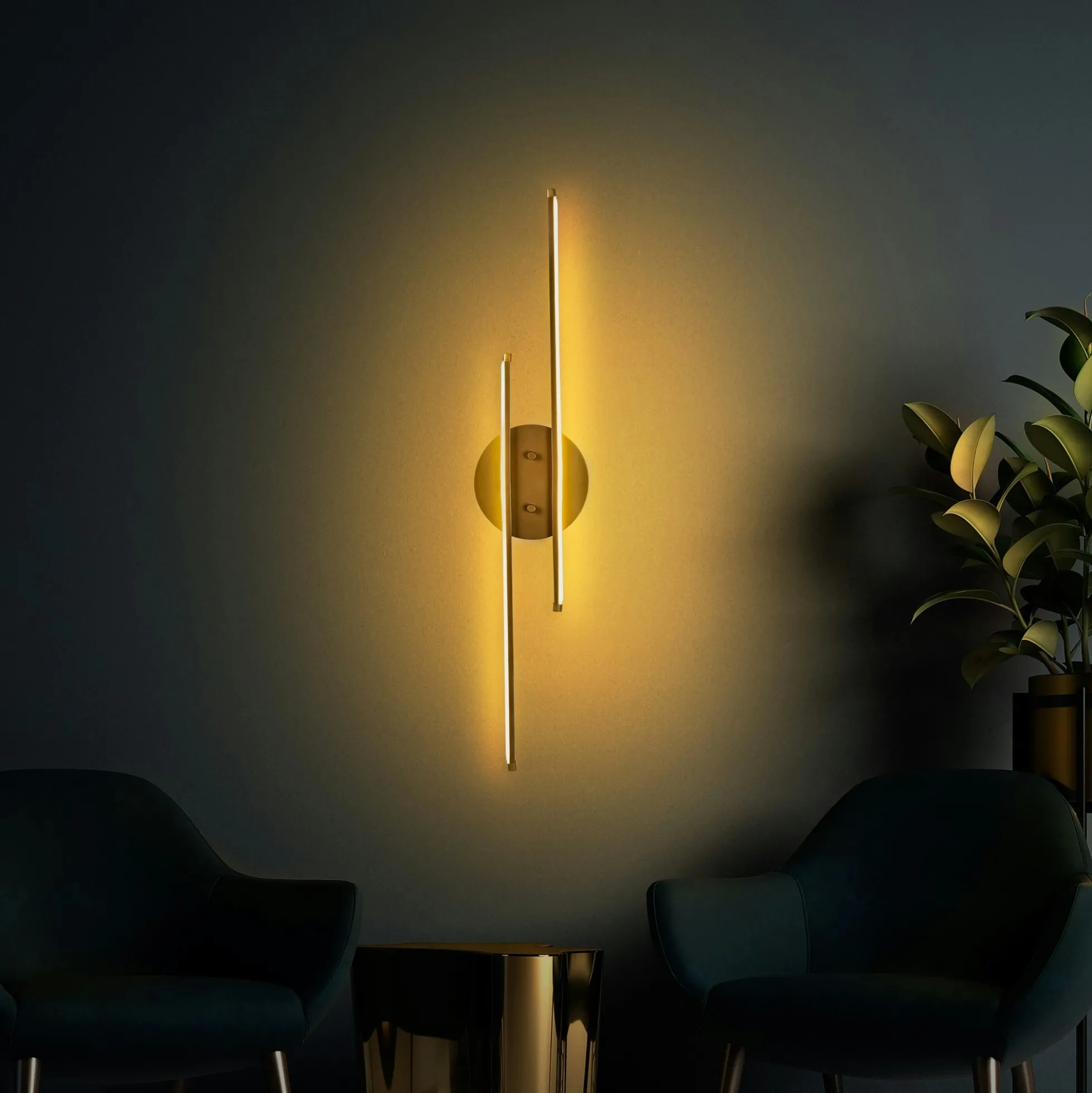 Applique murale LED design, 2 tiges dorées 86 cm VIESTE