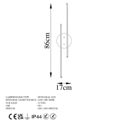 Applique murale LED design, 2 tiges noires 86 cm VIESTE