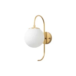 Applique murale moderne dorée, globe blanc tige courbe SIERRE