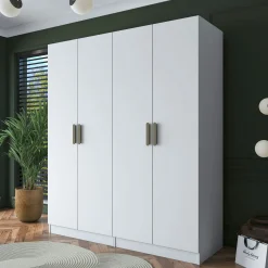 Armoire blanche 4 portes à poignées verticales BYRON