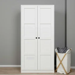 Armoire de chambre blanche 2 portes à cadres MARFA