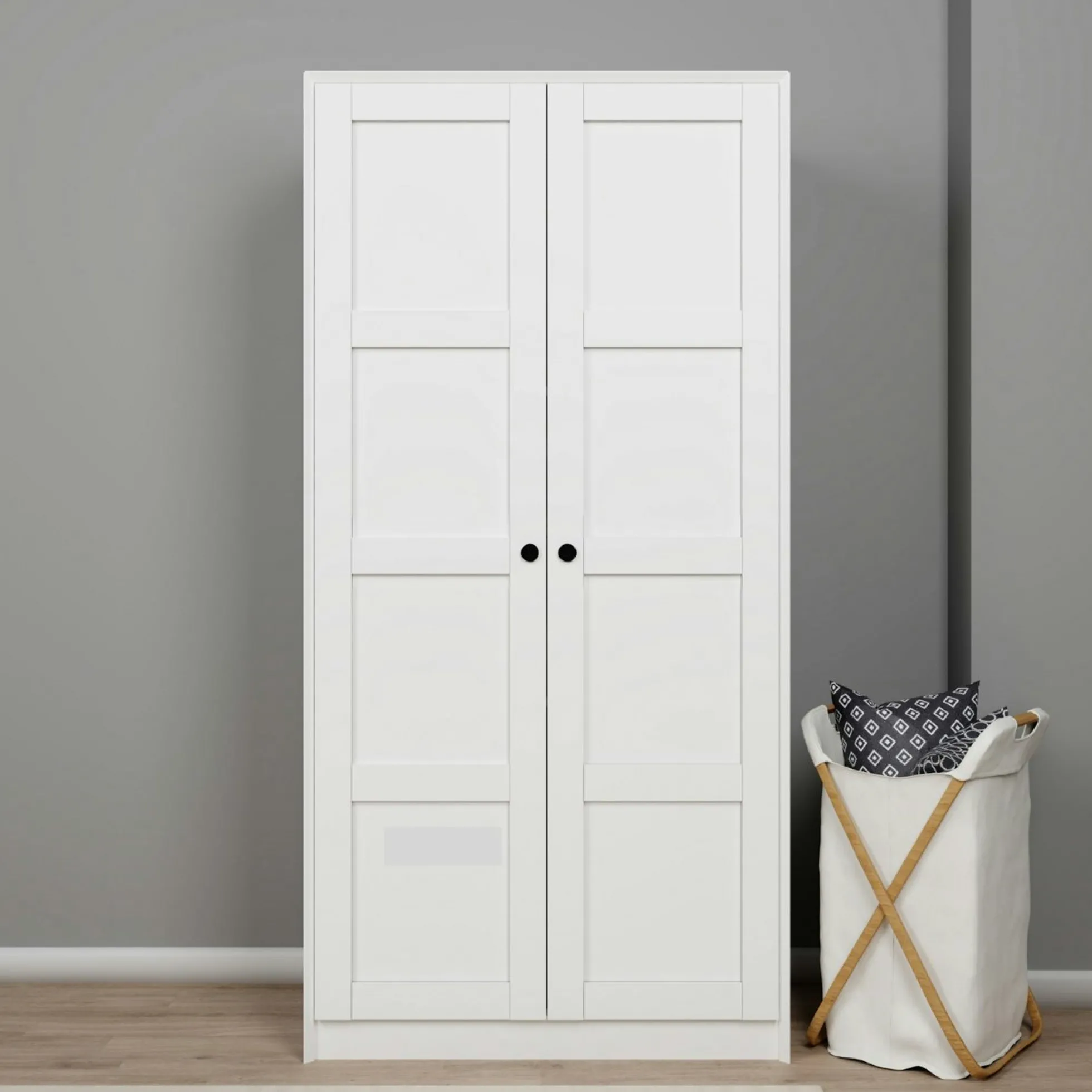 Armoire de chambre blanche 2 portes à cadres MARFA