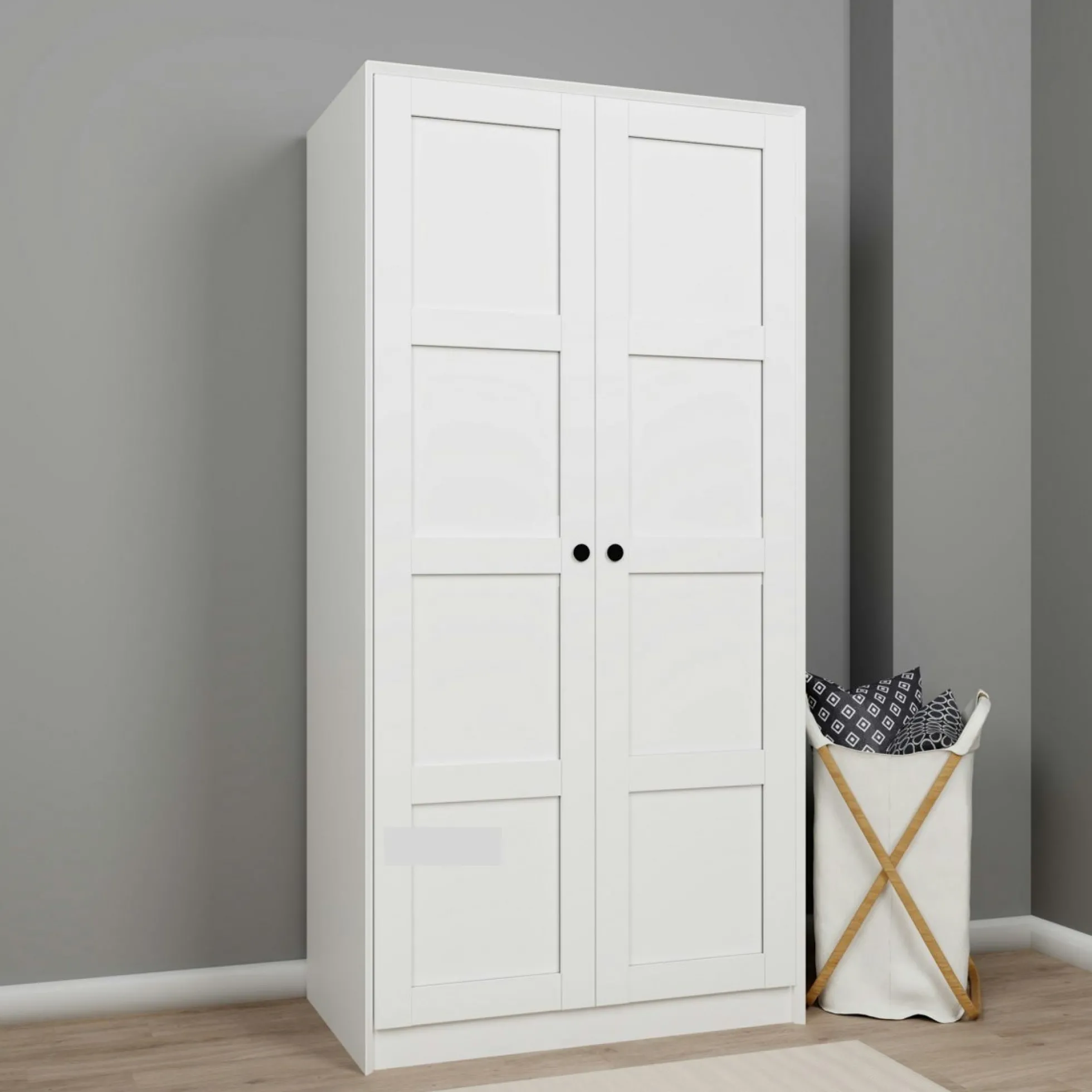 Armoire de chambre blanche 2 portes à cadres MARFA