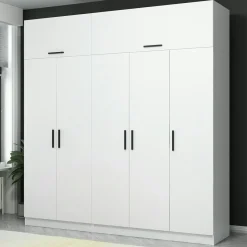 Armoire dressing blanche 7 portes vitrées 5 portants BYRON