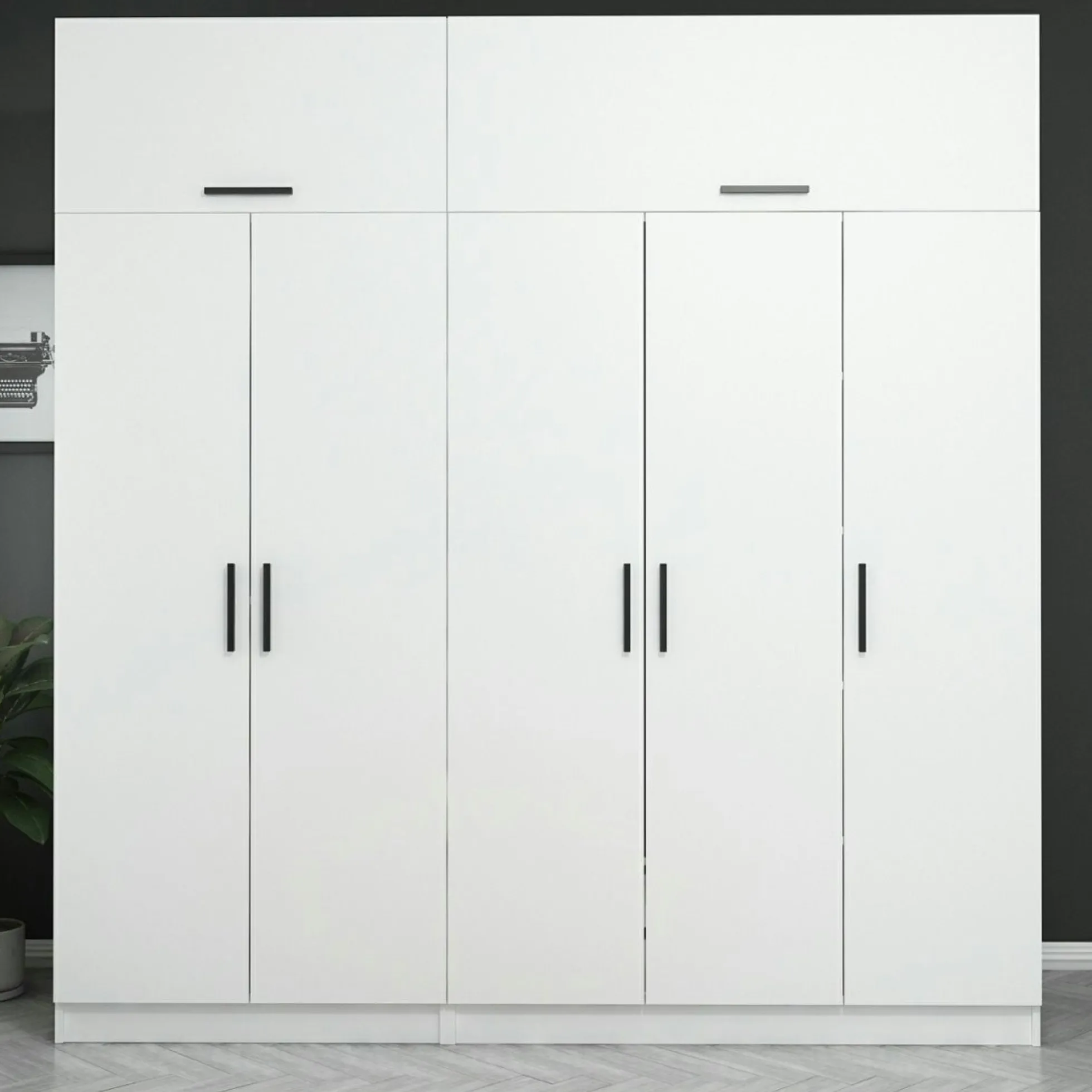 Armoire dressing blanche 7 portes vitrées 5 portants BYRON