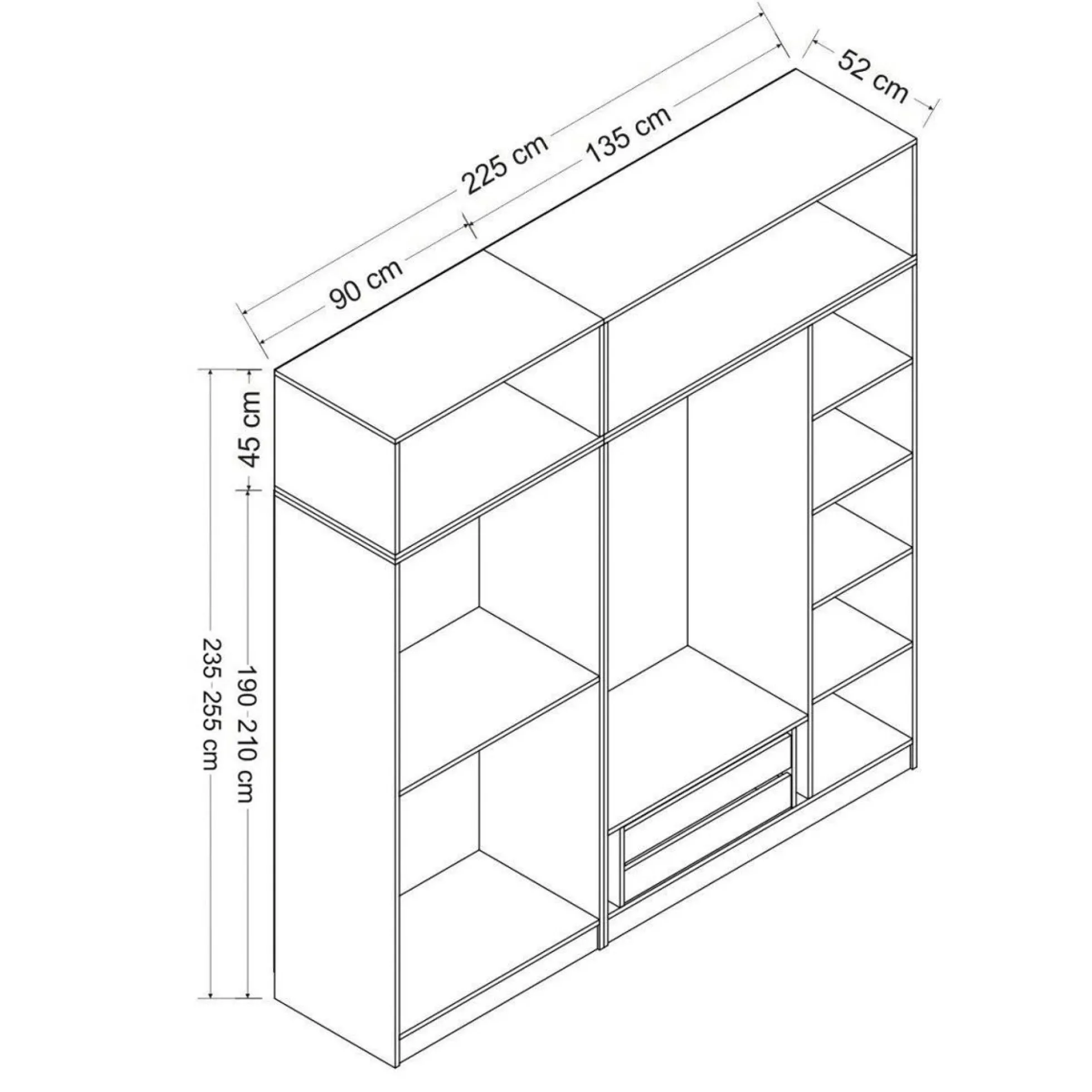 Armoire dressing blanche 7 portes vitrées 5 portants BYRON