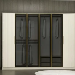 Armoire dressing blanc 4 portes verre H 210 cm BYRON