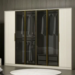 Armoire dressing blanc 4 portes verre H 210 cm BYRON