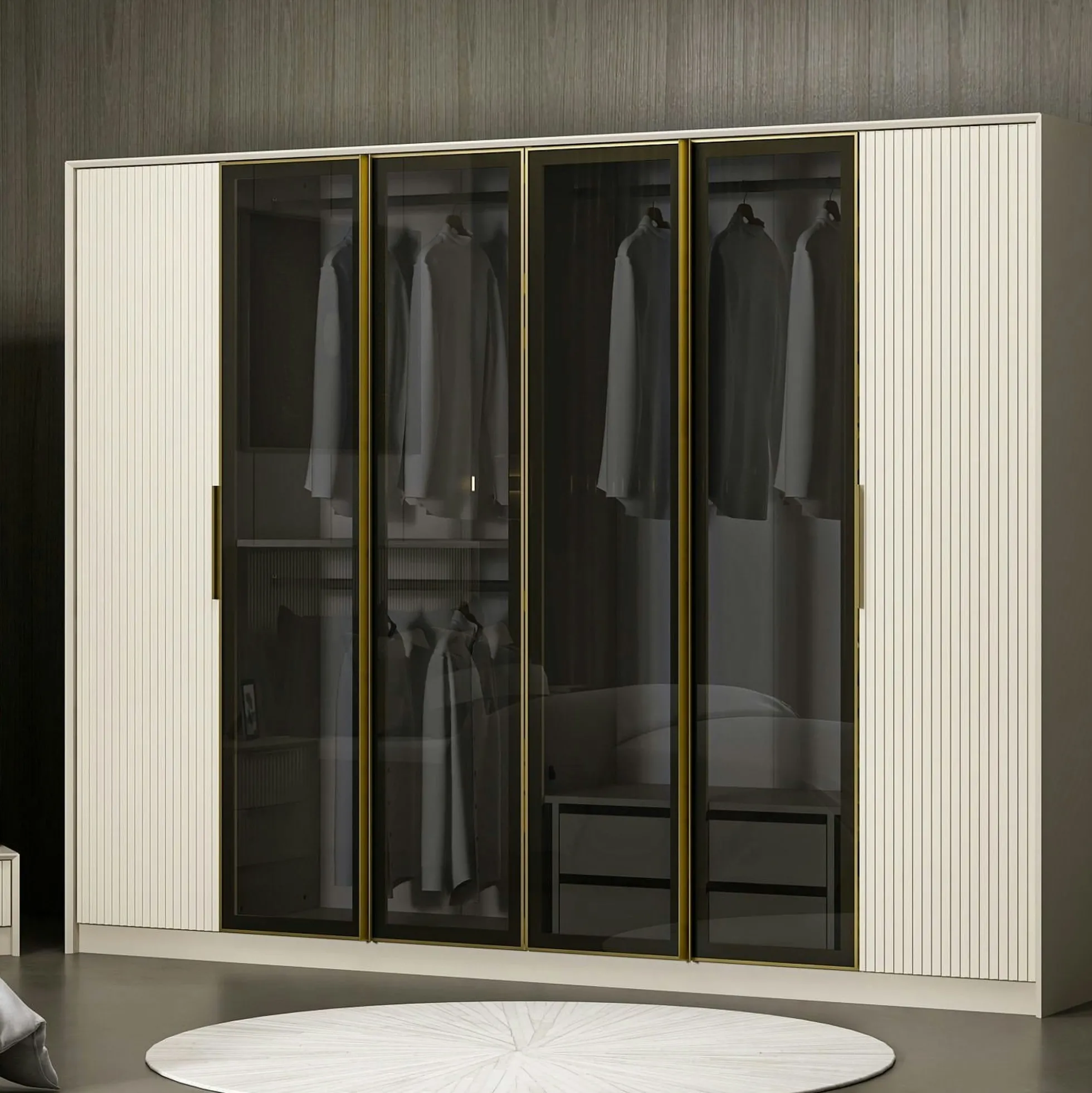 Armoire dressing blanc 4 portes verre H 210 cm BYRON