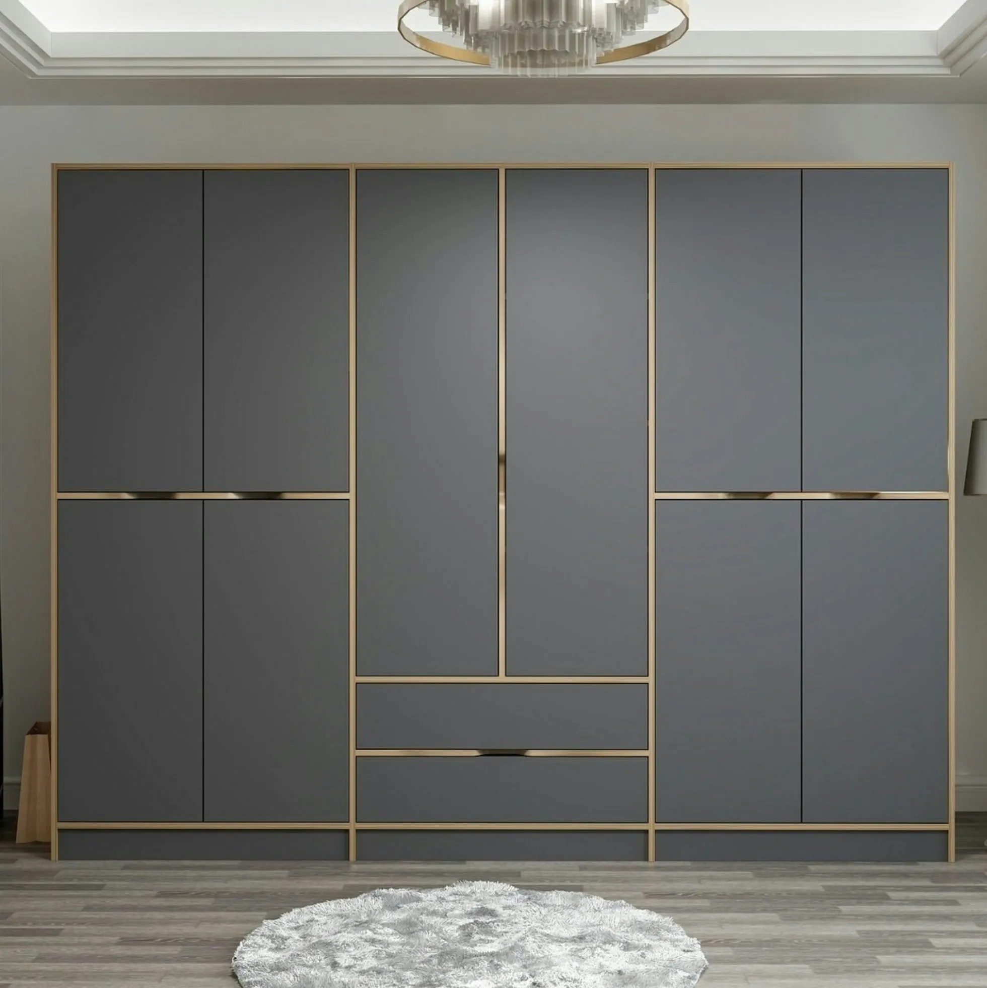 Armoire dressing chambre effet bois & gris 277 cm BYRON