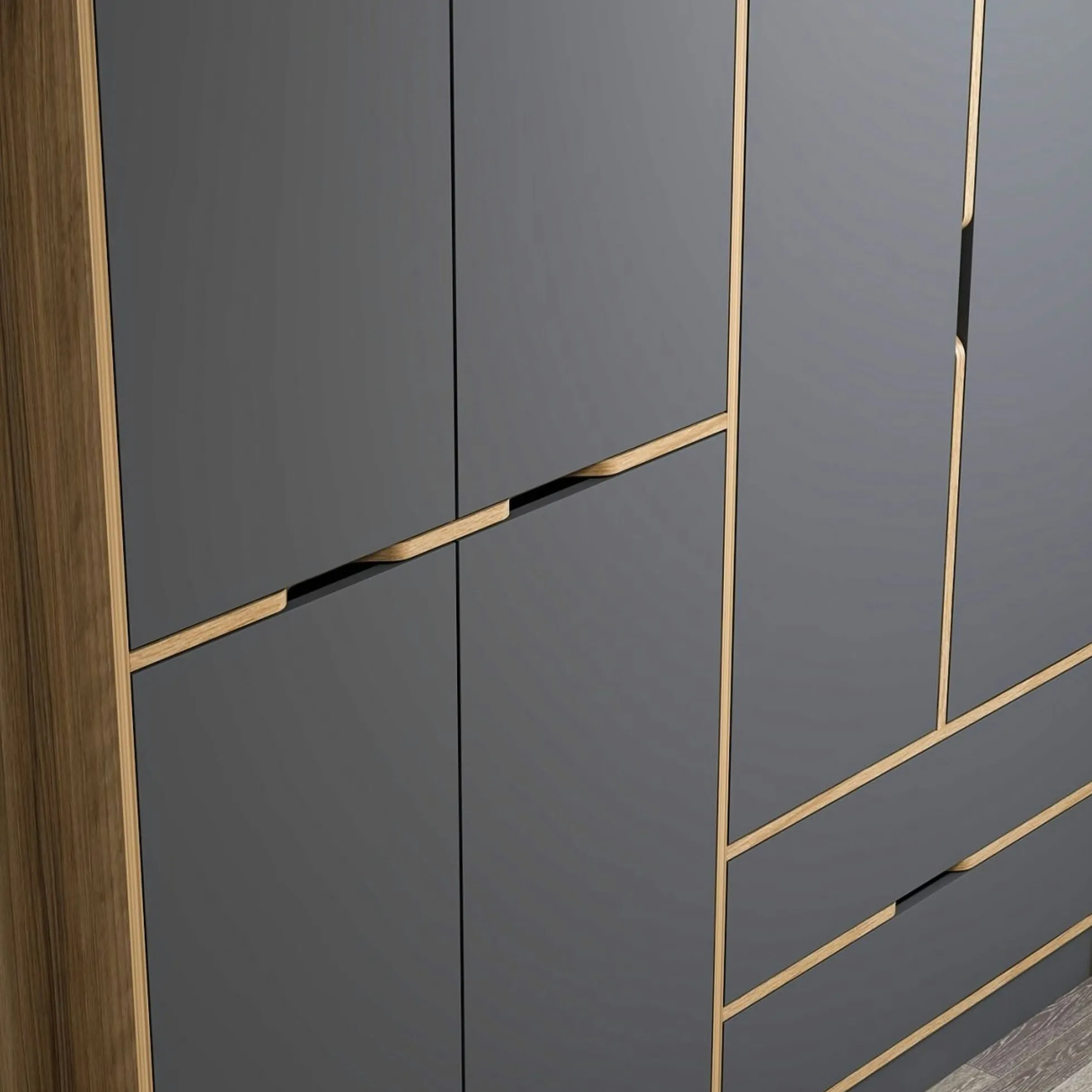 Armoire dressing chambre effet bois & gris 277 cm BYRON