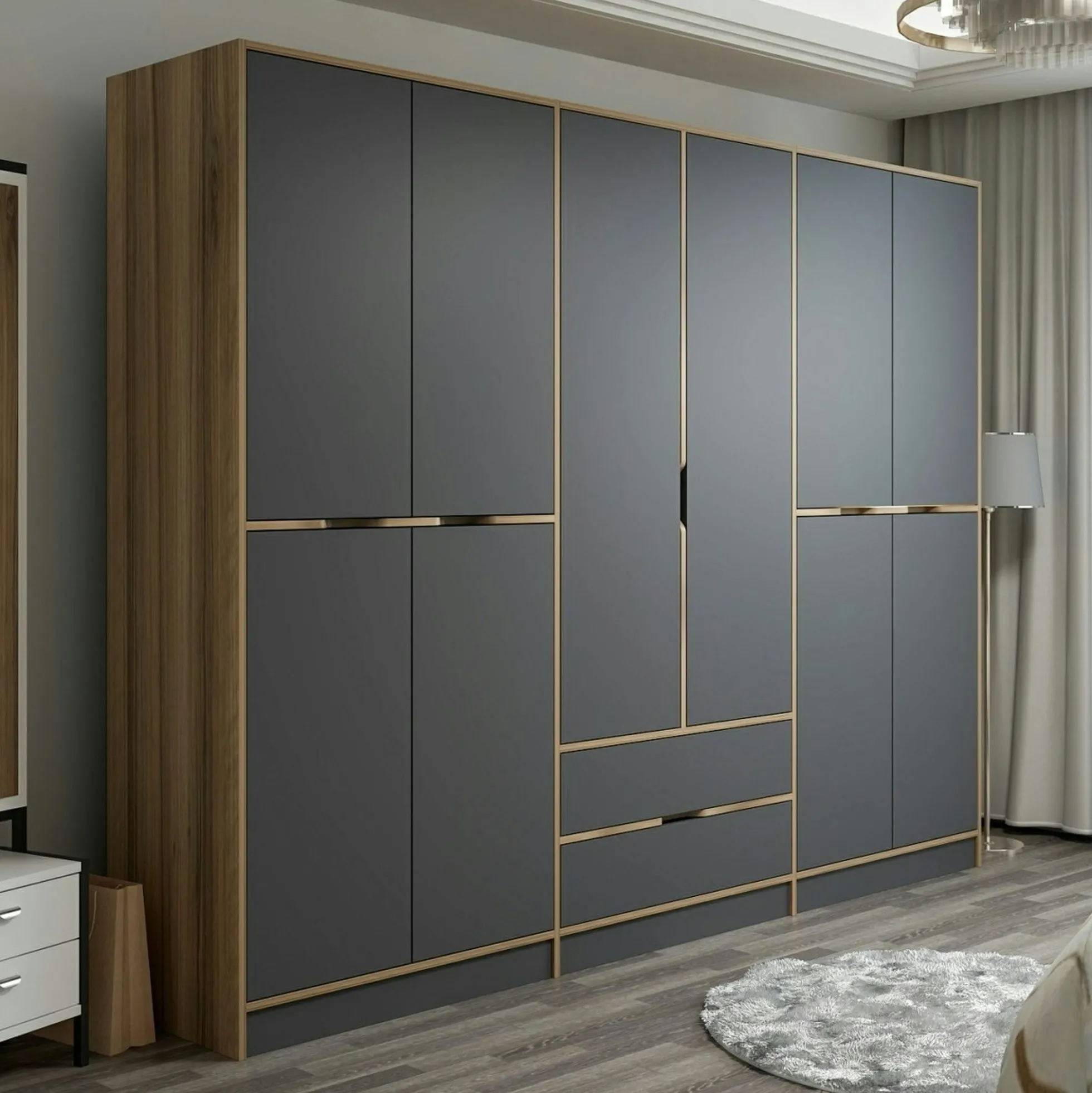 Armoire dressing chambre effet bois & gris 277 cm BYRON