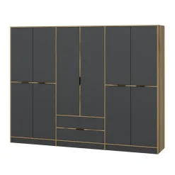 Armoire dressing chambre effet bois & gris 277 cm BYRON