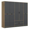 Armoire dressing chambre effet bois, 8 portes grises BYRON