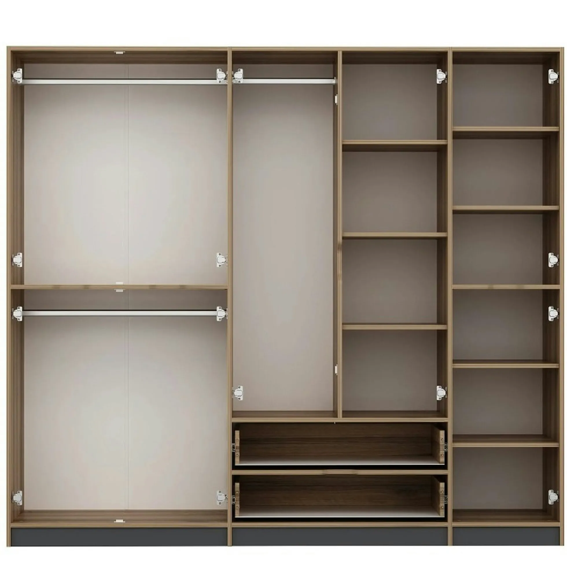 Armoire dressing chambre effet bois, 8 portes grises BYRON