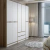Armoire dressing chambre effet bois, 8 portes blanches BYRON