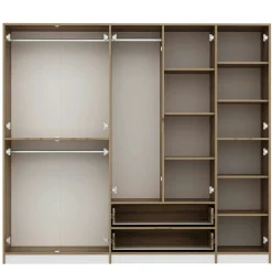 Armoire dressing chambre effet bois, 8 portes blanches BYRON