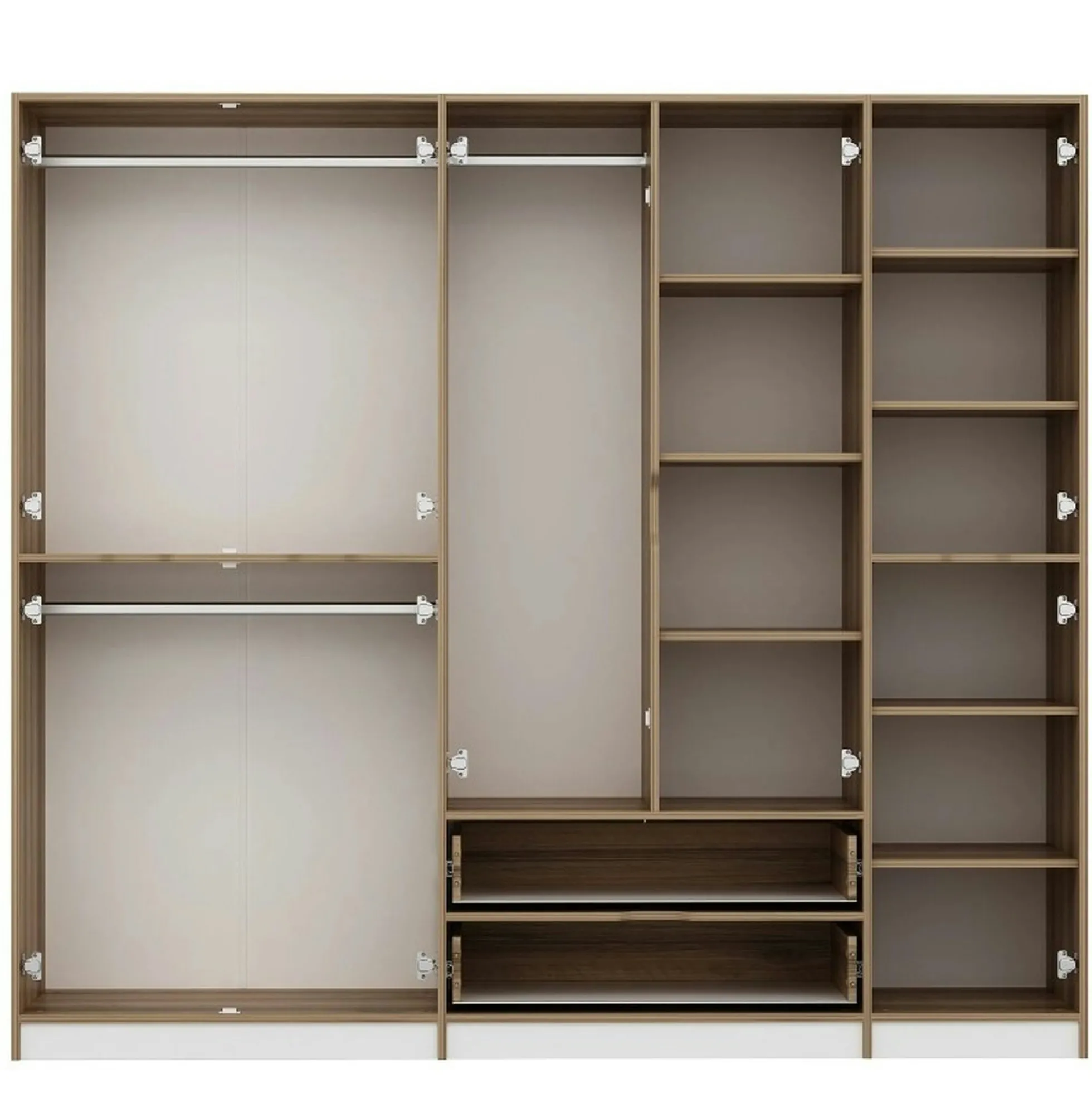 Armoire dressing chambre effet bois, 8 portes blanches BYRON