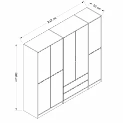 Armoire dressing chambre effet bois, 8 portes blanches BYRON