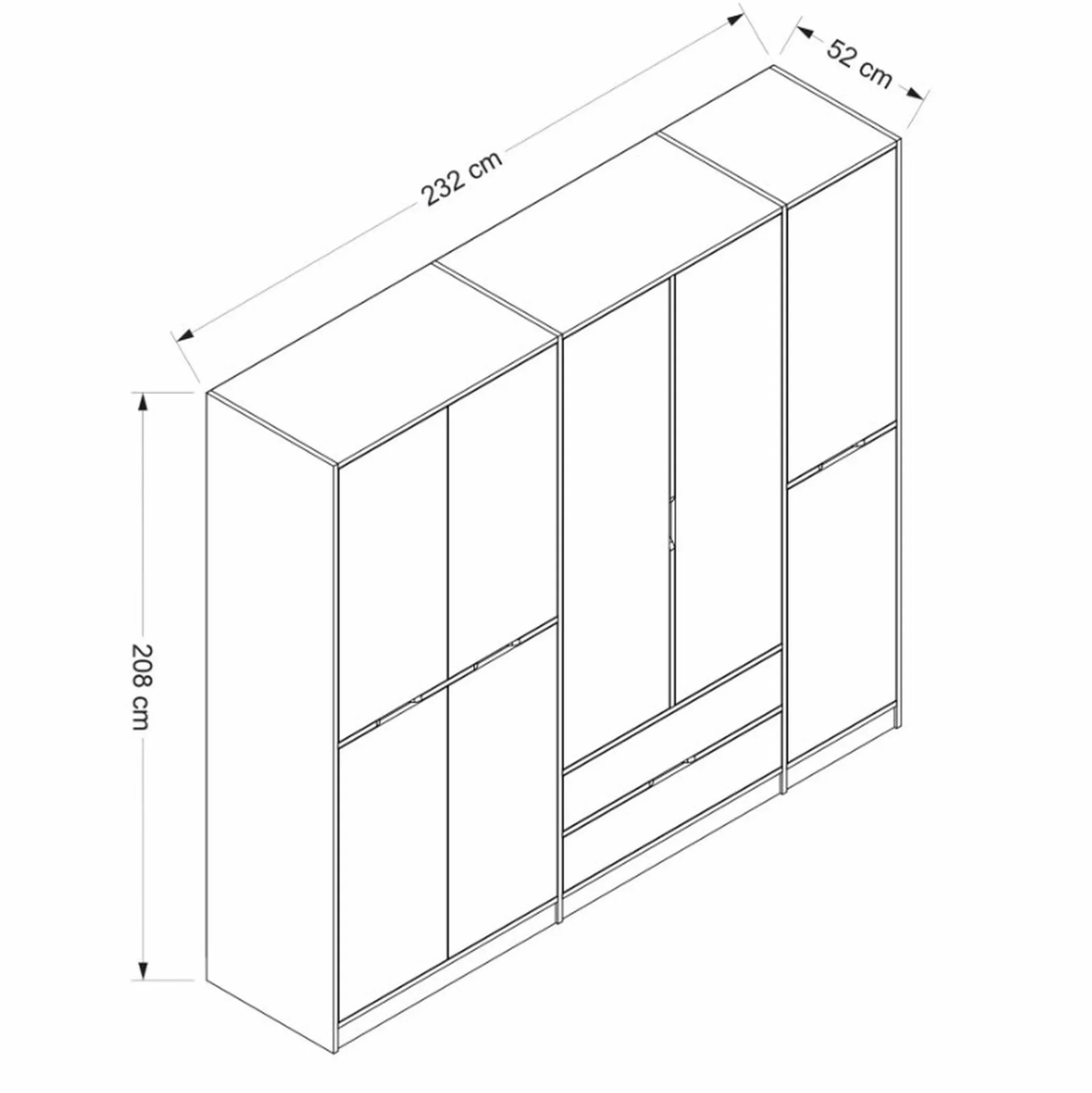 Armoire dressing chambre effet bois, 8 portes blanches BYRON