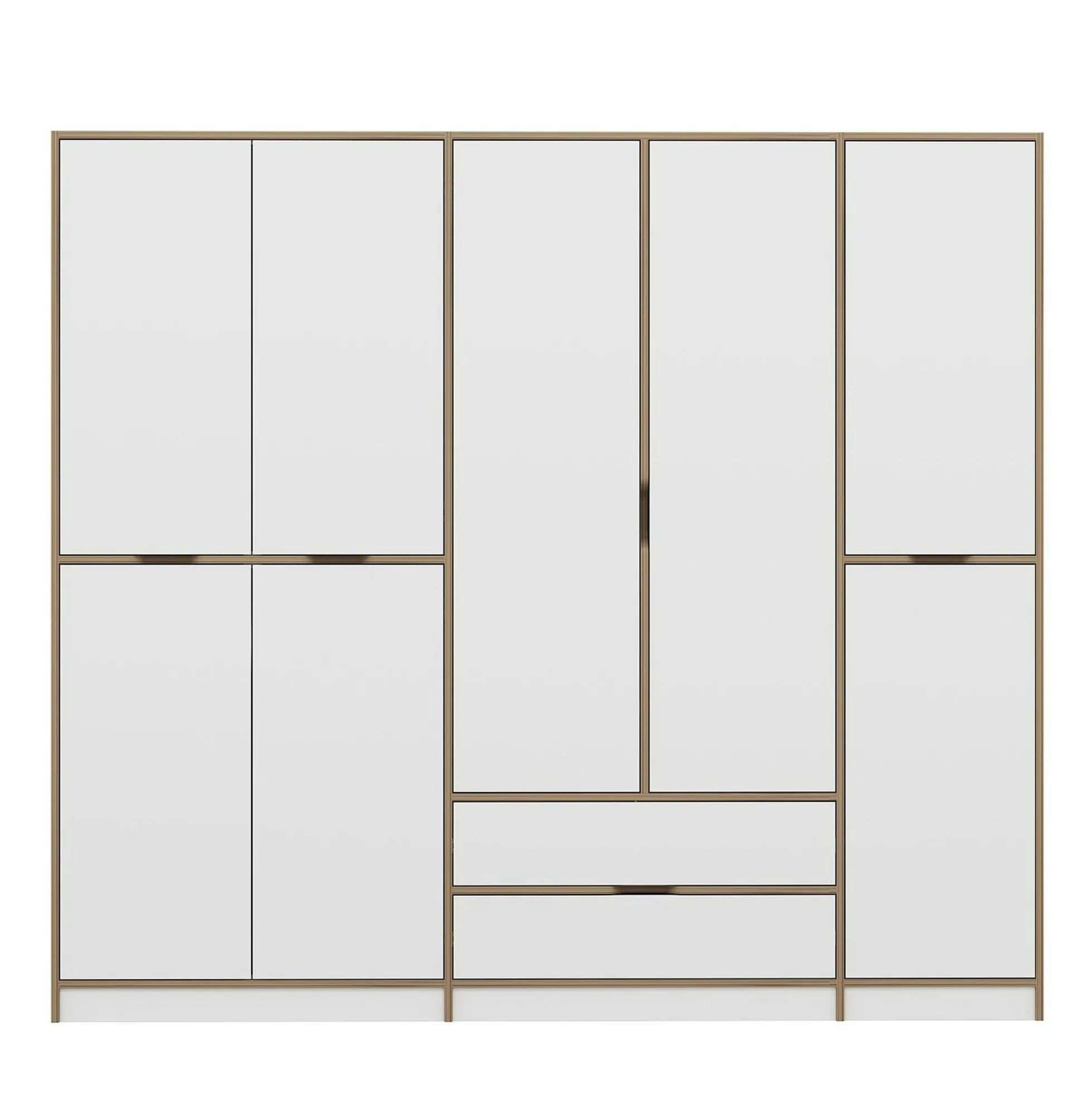 Armoire dressing chambre effet bois, 8 portes blanches BYRON