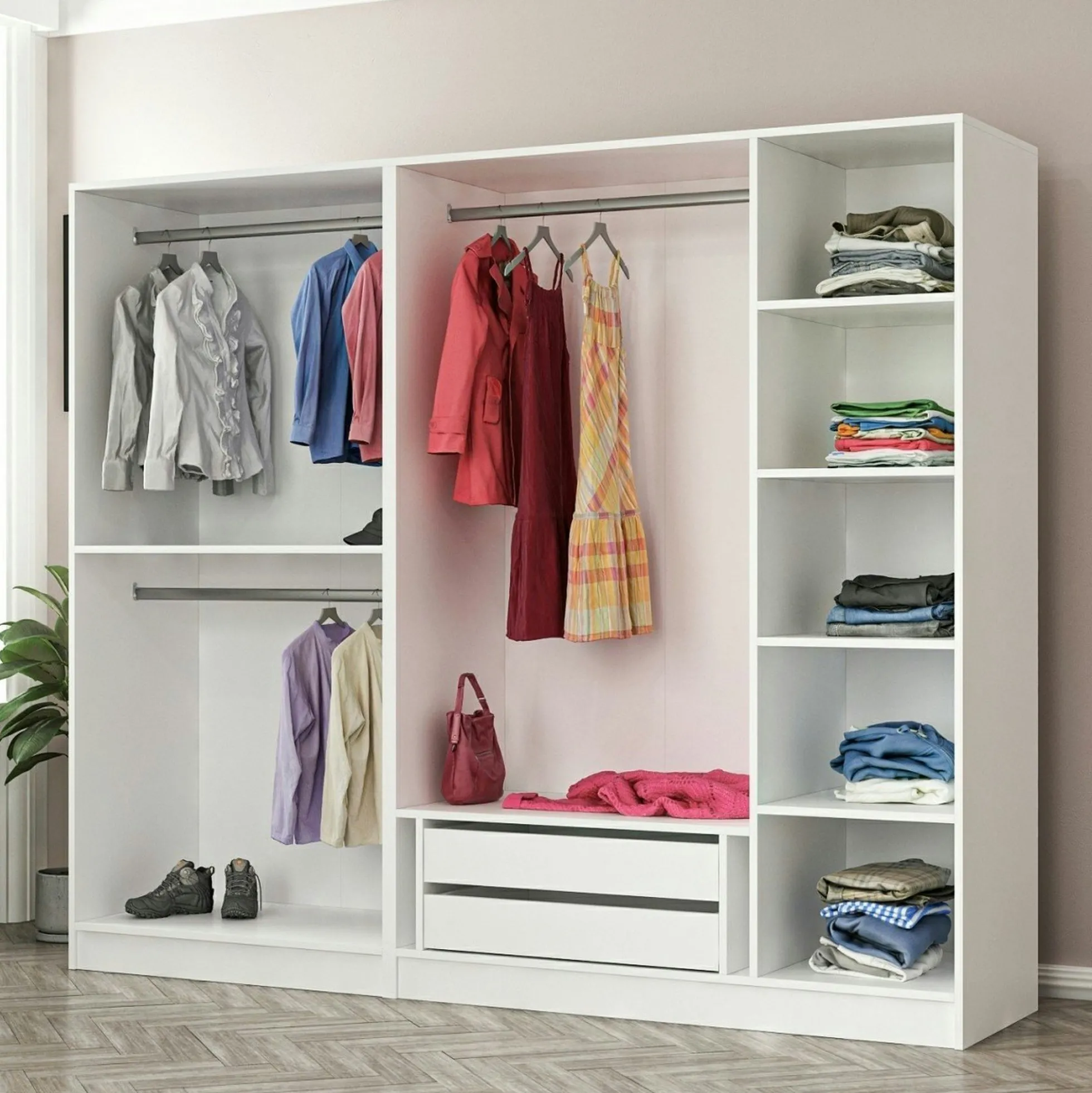 Armoire dressing design blanc 5 portes verre H 210 cm BYRON