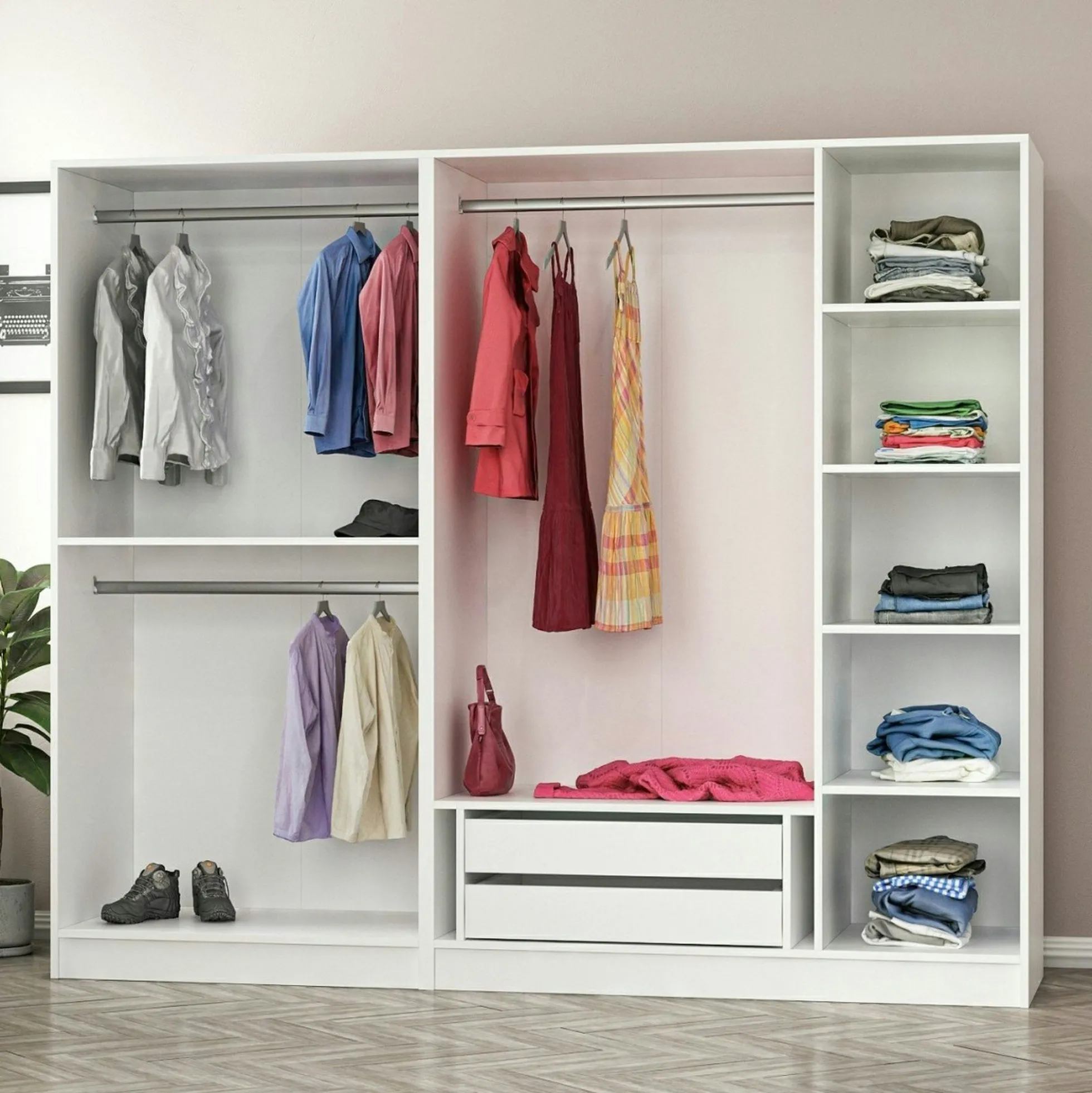 Armoire dressing design blanc 5 portes verre H 210 cm BYRON