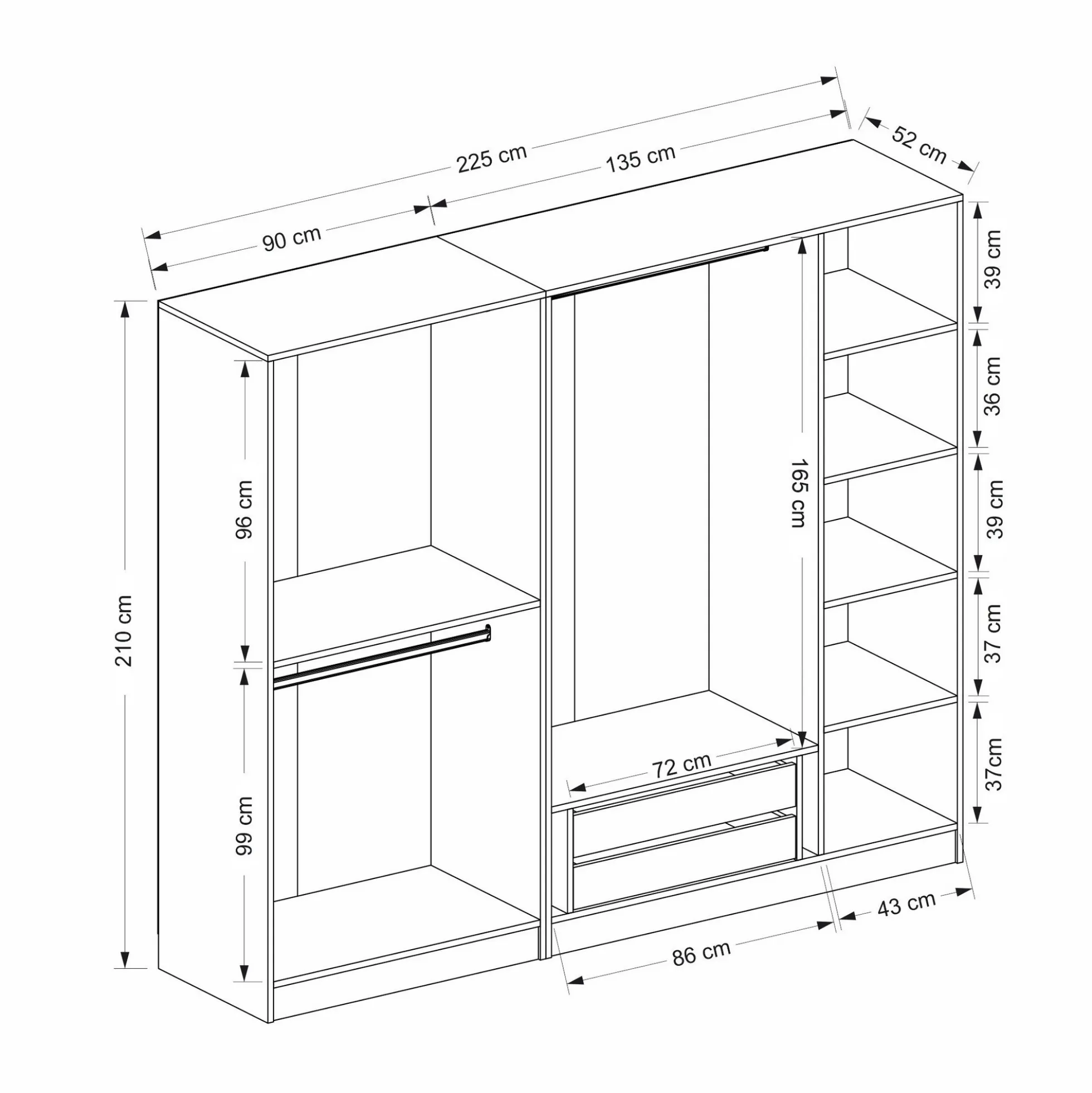 Armoire dressing design blanc 5 portes verre H 210 cm BYRON