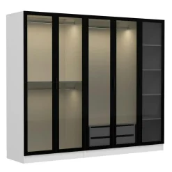 Armoire dressing design blanc 5 portes verre H 210 cm BYRON