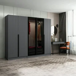 Armoire dressing design gris 2 portes verre BYRON