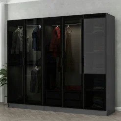 Armoire dressing design gris 5 portes verre H 190 cm BYRON