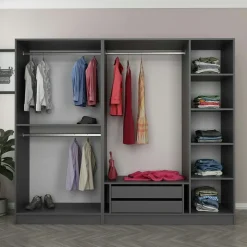 Armoire dressing design gris 5 portes verre H 190 cm BYRON