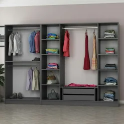Armoire dressing ouvert anthracite, 3 portants BYRON