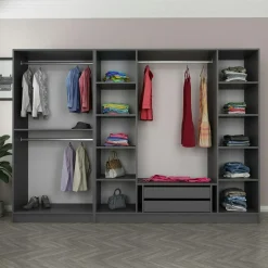 Armoire dressing ouvert anthracite, 3 portants BYRON