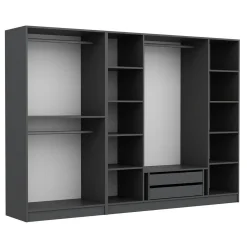 Armoire dressing ouvert anthracite, 3 portants BYRON