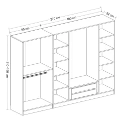 Armoire dressing ouvert blanc 3 portants 190 cm BYRON