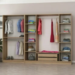 Armoire dressing ouvert effet noyer, 3 portants BYRON