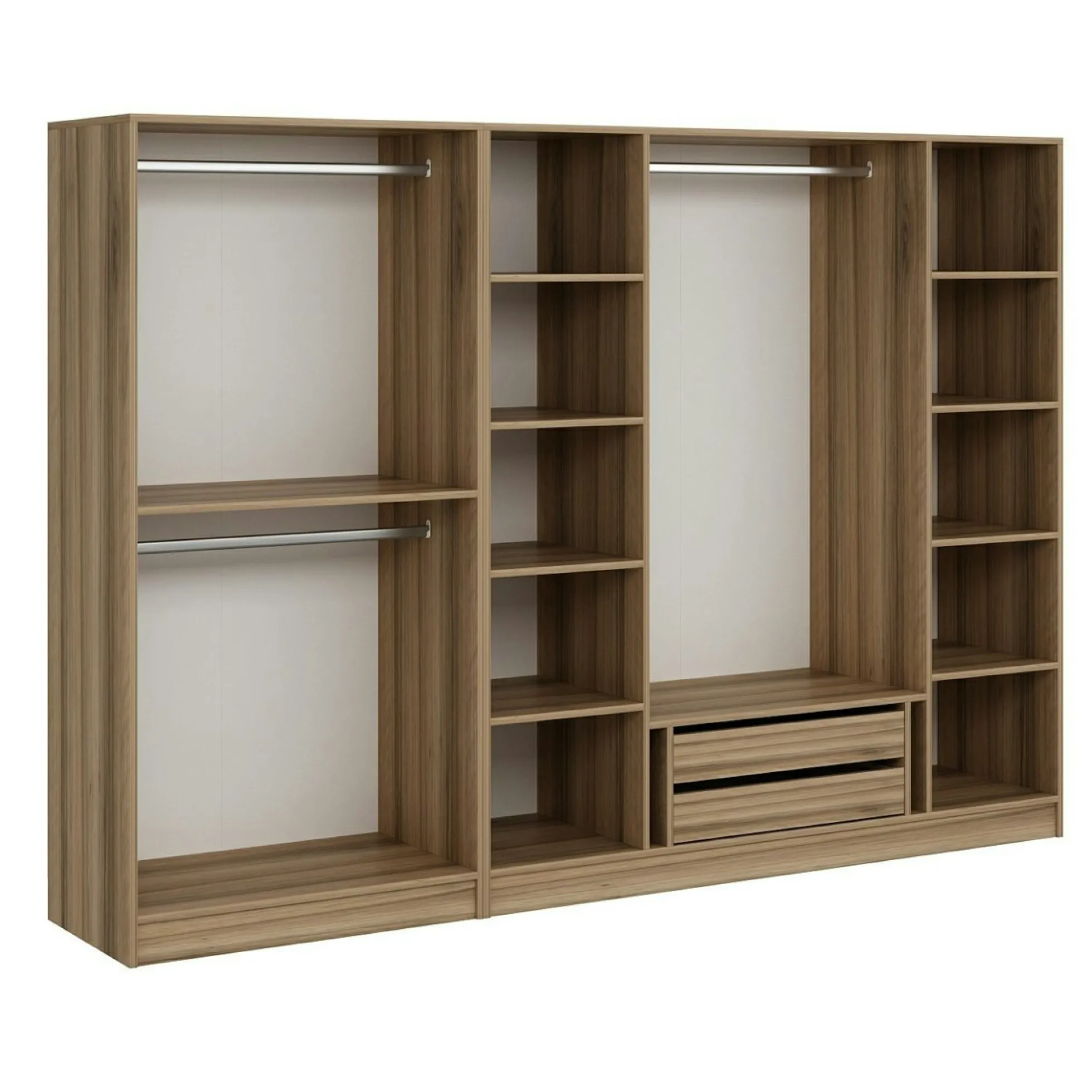 Armoire dressing ouvert effet noyer, 3 portants BYRON