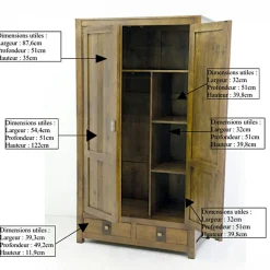 Armoire exotique hévéa 100x195cm GALA