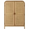 Armoire forme arrondie mindi et rotin naturel 2 portes 3 étagères TIVARO