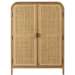 Armoire forme arrondie mindi et rotin naturel 2 portes 3 étagères TIVARO