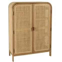 Armoire forme arrondie mindi et rotin naturel 2 portes 3 étagères TIVARO