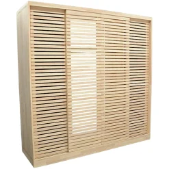 Armoire Hévéa 4 portes coulissantes Persiennes 200x60x200cm NEW ORLEANS